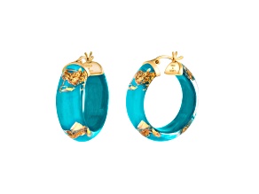 14K Yellow Gold Over Sterling Silver Mini Gold Leaf Lucite Hoops in Teal