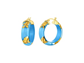 14K Yellow Gold Over Sterling Silver Mini Gold Leaf Lucite Hoops in Turquoise Color