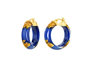 14K Yellow Gold Over Sterling Silver Mini Gold Leaf Lucite Hoops in Royal Blue