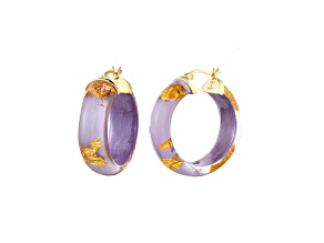 14K Yellow Gold Over Sterling Silver Mini Gold Leaf Lucite Hoops in Lavender