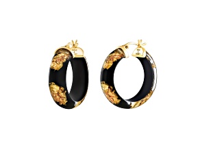 14K Yellow Gold Over Sterling Silver Mini Gold Leaf Lucite Hoops in Black