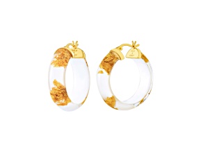 14K Yellow Gold Over Sterling Silver Mini Gold Leaf Lucite Hoops in White