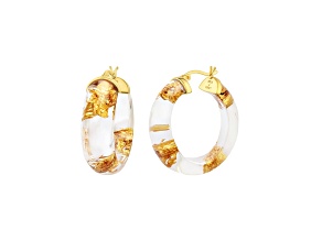 14K Yellow Gold Over Sterling Silver Mini Gold Leaf Lucite Hoops in Clear