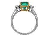 Emerald Step Cut Green Emerald and White Diamond Platinum Ring. 2.68 CTW