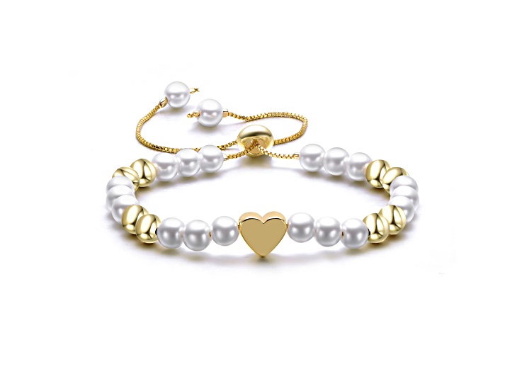 14K Gold Plated over Brass with White and frosted Gold Beaded Bracelet