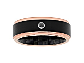 0.05ctw Black Diamond Black and Rose IP Stainless Steel Carbon Fiber Band