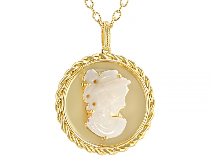 Australian Opal 24k Gold Over Palladium Silver Pendant W/ Chain