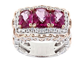 Pink Topaz Rhodium & 18k Rose Gold Over Palladium Sterling Silver Two-Tone Ring 3.76ctw