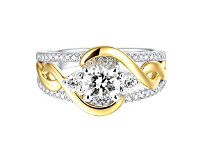 White Lab-Grown Diamond H VS2 Rhodium and 14K YG Over Sterling Silver Band Ring 1.15ctw
