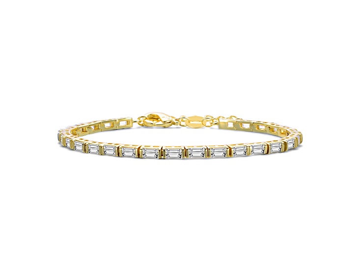 Clear Baguette Cubic Zirconia 3.92 TCW, 14K Gold Plated over Sterling Silver Tennis Bracelet