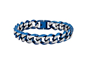 Ion-Plated Blue Stainless Steel Curb Link Bracelet