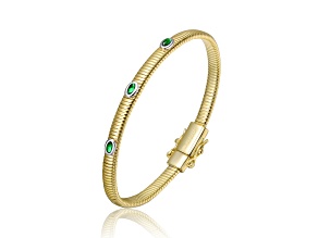 Emerald Green Cubic Zirconia, 14K Gold Plated over Brass Bangle Bracelet