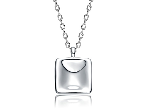 Rhodium Plated over Brass with Sleek Square Pendant necklace
