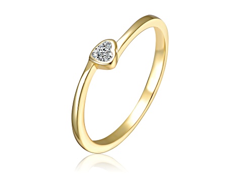 Clear Heart Cubic Zirconia, 14K Gold Plated over Brass Solitaire Ring for Kids