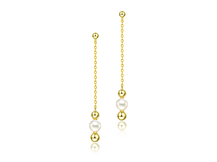 5.5MM Freshwater Pearls, 14K Gold Plated over Sterling Silver Dangling Earrings