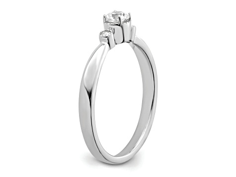 Rhodium Over 14K White Gold Petite Beaded Edge Round Diamond Ring 0.24ctw