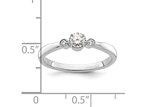Rhodium Over 14K White Gold Petite Beaded Edge Round Diamond Ring 0.24ctw