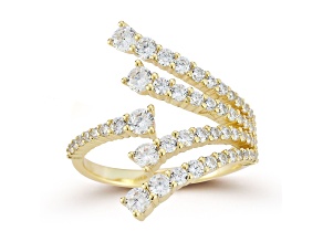 Rachel Zoe 14K Yellow Gold Over Sterling Silver Cubic Zirconia Graduated Bypass Fan Ring