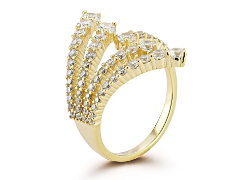 Rachel Zoe 14K Yellow Gold Over Sterling Silver Cubic Zirconia Graduated Bypass Fan Ring
