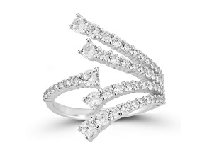 Rachel Zoe Rhodium Over Sterling Silver Cubic Zirconia Graduated Bypass Fan Ring