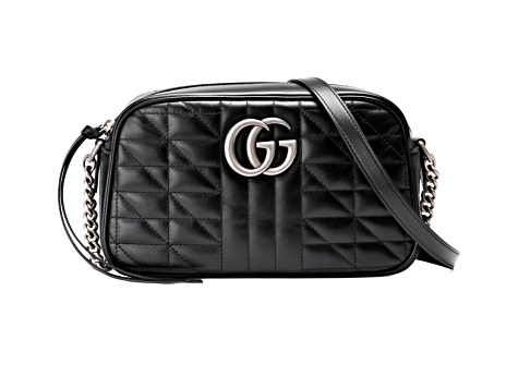 Gucci Small GG Marmont in Black with Silver Tone Hardware Zipper Closure Handbag