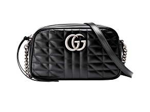 Gucci Small GG Marmont in Black with Silver Tone Hardware Zipper Closure Handbag