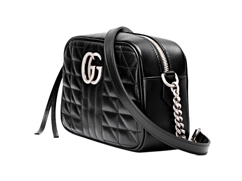 Gucci Small GG Marmont in Black with Silver Tone Hardware Zipper Closure Handbag