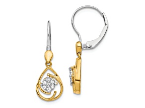 10k Yellow Gold and 10k White Gold Diamond Teardrop Dangle Earrings