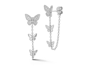 Rachel Zoe Rhodium Over Sterling Silver Butterfly Front/Back Dangle Earrings with Cubic Zirconia
