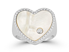 Sterling Statements Rhodium Over Sterling Silver Mother of Pearl Heart Signet Ring