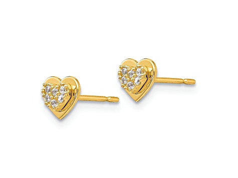 14k Yellow Gold Cubic Zirconia Children's Heart Post Earrings