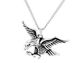 Stainless Steel American Eagle Pendant With Curb Chain