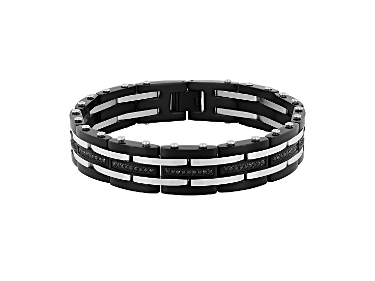 Ion-Plated Black Stainless Steel and Black Diamond Bracelet 1.0ctw