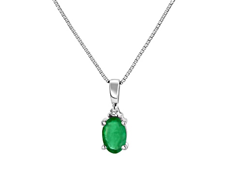 0.35ctw Oval Emerald and Round Diamond Accent Pendant in 14k White Gold