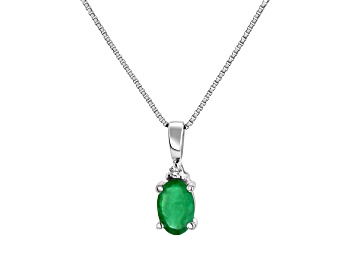 Picture of 0.35ctw Oval Emerald and Round Diamond Accent Pendant in 14k White Gold