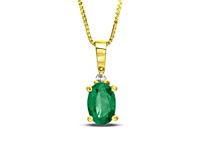 0.35ctw Oval Emerald and Round Diamond Accent Pendant in 14k Yellow Gold