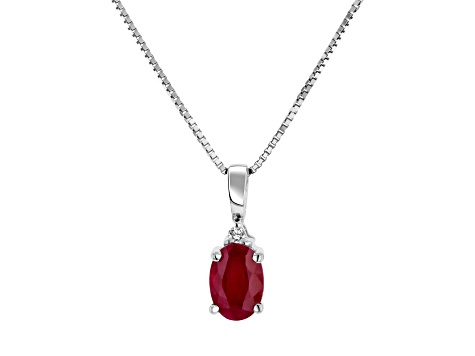 0.55ctw Oval Ruby and Round White Diamond Accent Pendant in 14k White Gold