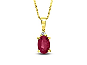 0.55ctw Oval Ruby and Round White Diamond Accent Pendant in 14k Yellow Gold