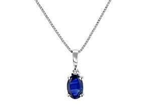 0.40ctw Oval Blue Sapphire and Round White Diamond Accent Pendant 14k White Gold