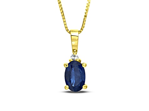 0.40ctw Oval Blue Sapphire and Round White Diamond Accent Pendant 14k Yellow Gold