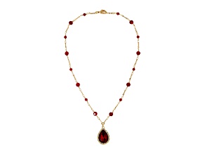 Gold Tone Red Teardrop Red Bead Chain 18"