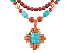 Barse Jewelry Santa Fe Blue Composite Turquoise Gold Tone Cross Necklace