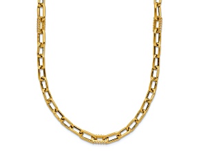 14K Yellow Gold Polished Cubic Zirconia Fancy Paperclip Link Necklace
