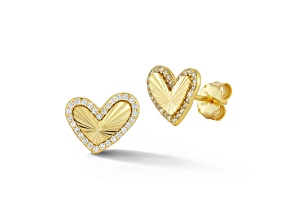 Rachel Zoe 14K Yellow Gold Over Sterling Silver Cubic Zirconia Halo Sideways Heart Studs