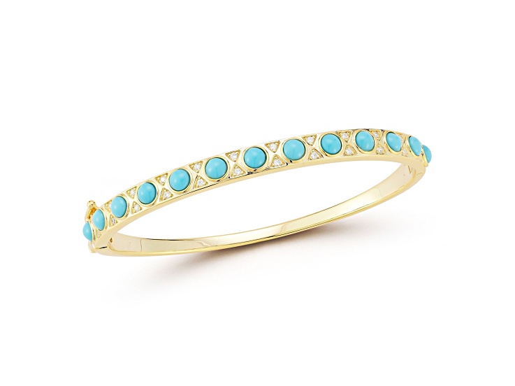Rachel Zoe 14K Yellow Gold Over Sterling Silver Lab Created Turquoise and Cubic Zirconia Bangle