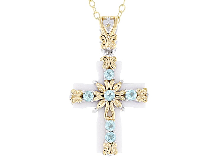 Teal Dauphin Apatite Rhodium & 24k Gold Over Palladium Silver Pendant With Chain 0.41ctw