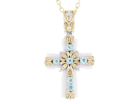 Teal Dauphin Apatite Rhodium & 24k Gold Over Palladium Silver Pendant With Chain 0.41ctw