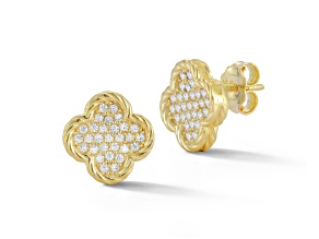 Sterling Statements 14K Yellow Gold Over Sterling Silver Pave Clover Studs