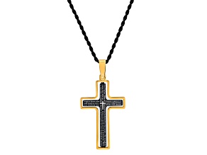 Black Ion-Plated and 18K Gold Over Stainless Steel "Our Father" English Prayer Cross Pendant