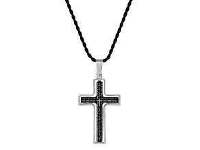 Men's Black Ion-Plated Stainless Steel "Our Father" English Prayer Cross Pendant With Chain
